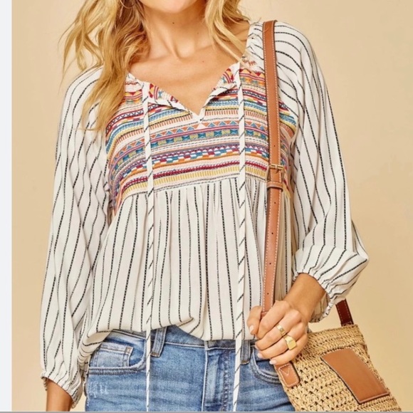 Savanna Jane Embroidered Blouse Bohemian Boho Peasant Festival - Picture 1 of 11